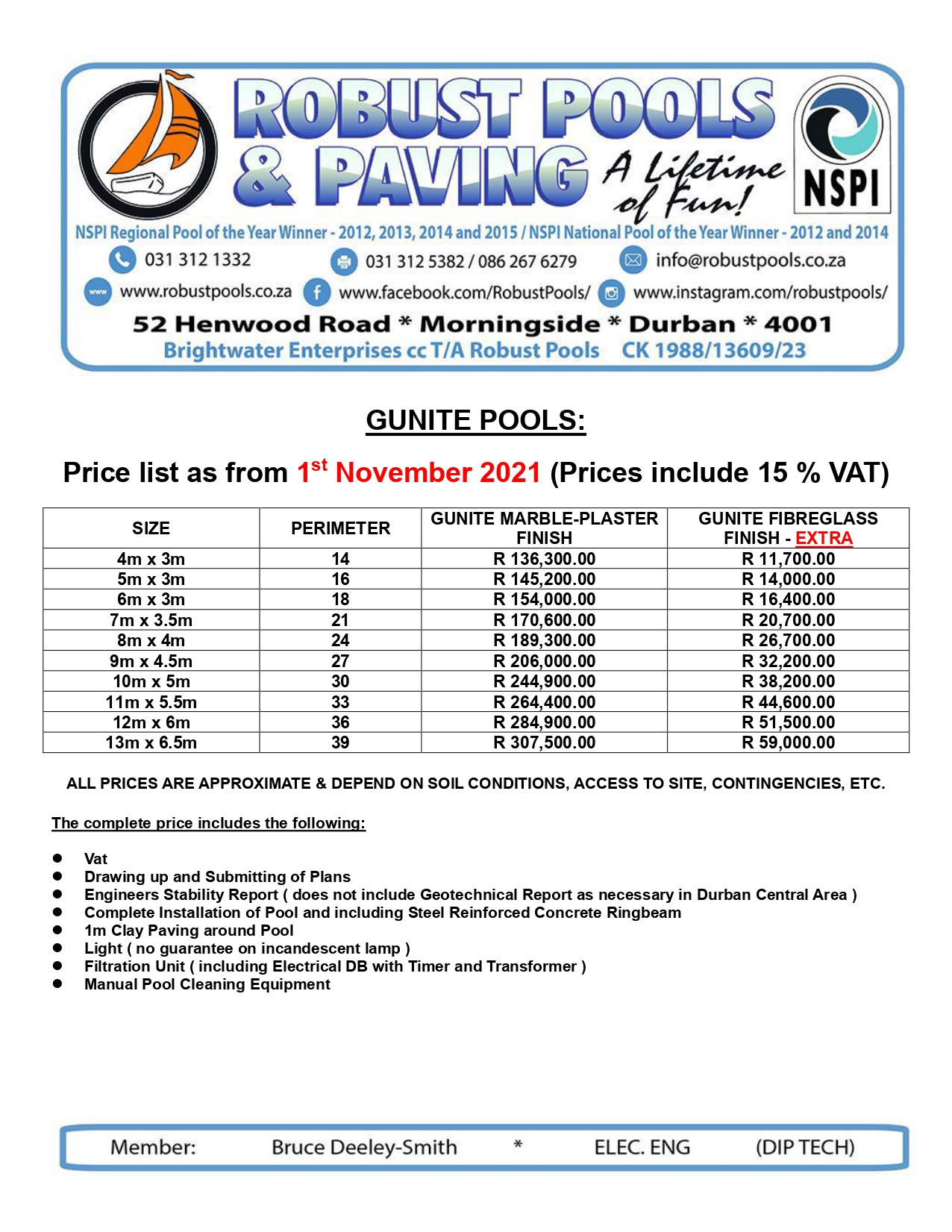 Prices Robust Pools Swimming Pool Contractors in Durban